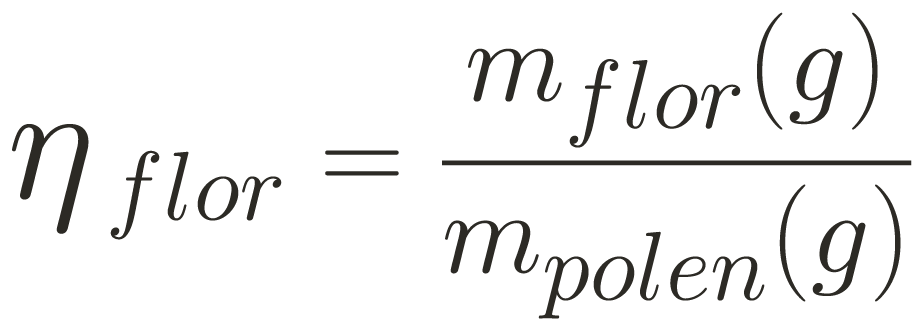 Polinización artificial. Fórmula. Polen por flor.